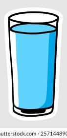 hand drawn illustration of cold drinking water in a glass with black and white line style