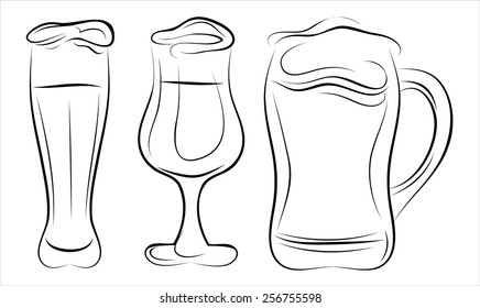 hand drawn illustration of a collection   beer pints