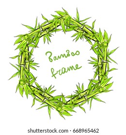 hand drawn illustration with color frame bamboo stalk and leaves. vector eps 8