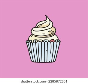 Hand drawn illustration of colorful cupcakes. Drawing of a cupcake for a shirt sticker poster logo