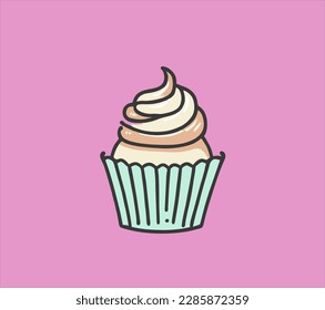 Hand drawn illustration of colorful cupcakes. Drawing of a cupcake for a shirt sticker poster logo