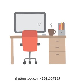 hand drawn illustration of computer desk
