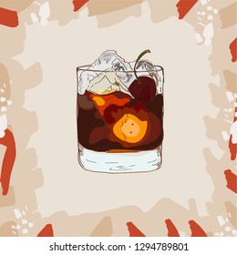 Hand drawn illustration of Contemporary Classics Black Russian cocktail. Sketch