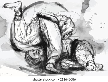 An hand drawn illustration (converted into vector) from series Martial Arts: JUDO. Judo is a modern martial art and combat sport created in Japan in 1882.