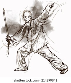 An hand drawn illustration (converted into vector) from series Martial Arts: TAIJI (Tai Chi). Is an internal Chinese martial art practiced for both its defense training and its health benefits.