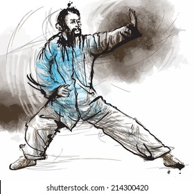 An hand drawn illustration (converted into vector) from series Martial Arts: TAIJI (Tai Chi). Is an internal Chinese martial art practiced for both its defense training and its health benefits.