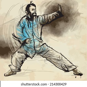 An hand drawn illustration (converted into vector) from series Martial Arts: TAIJI (Tai Chi). Is an internal Chinese martial art practiced for both its defense training and its health benefits.