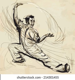 An hand drawn illustration (converted into vector) from series Martial Arts: TAIJI (Tai Chi). Is an internal Chinese martial art practiced for both its defense training and its health benefits.