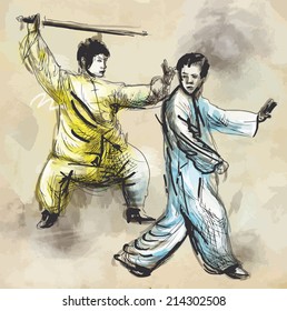 An hand drawn illustration (converted into vector) from series Martial Arts: TAIJI (Tai Chi). Is an internal Chinese martial art practiced for both its defense training and its health benefits.