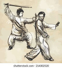 An hand drawn illustration (converted into vector) from series Martial Arts: TAIJI (Tai Chi). Is an internal Chinese martial art practiced for both its defense training and its health benefits.