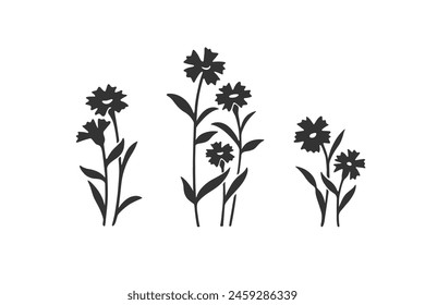 Handgezeichnete Illustration von Kornblume. Boho-Element für Ihr Design. Abstrakter Druck mit Silhouette.