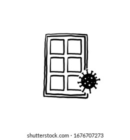 hand drawn illustration corona virus locked and quarantined symbol for lockdown with doodle style