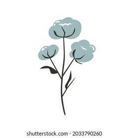 Ilustración dibujada a mano del tallo de algodón con efecto texturado. Entrada de vectores en un estilo plano
