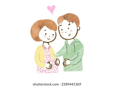 Hand drawn illustration of a couple happy with pregnancy, upper body.