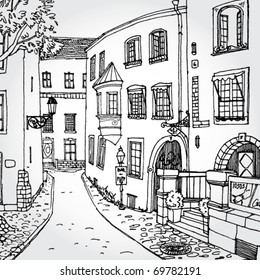 Hand Drawn Illustration Of Cozy European Street