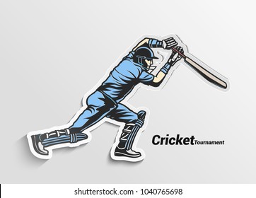 Hand drawn illustration of cricket player, bat, uniform, vector illustration