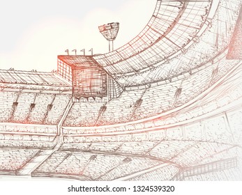 Hand drawn illustration of cricket stadium background, can be used as poster or banner design.