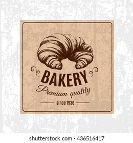 Hand drawn illustration of croissant isolated . Bakery product. Template for poster business card banner label and icon for bakery shop and menu. Bakery hand sketched. 