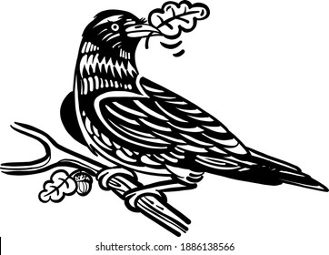 hand drawn illustration of a crow