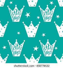 Hand drawn illustration with crown and lettering. Sketch background vector. Doodle design Little prince