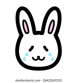 Hand drawn illustration of a crying rabbit character.