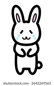 Hand drawn illustration of a crying rabbit character. Full body.