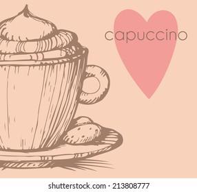 Hand drawn illustration of a cup of cappuccino. EPS 10. No transparency. No gradients.