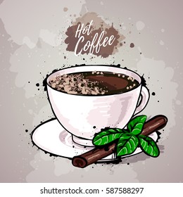 Hand drawn illustration of cup of coffee or hot chocolate