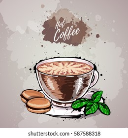 Hand drawn illustration of cup of coffee or hot chocolate