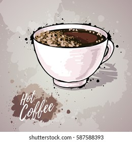 Hand drawn illustration of cup of coffee or hot chocolate