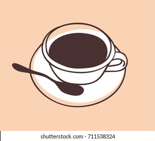Hand drawn illustration cup of coffee. Creative ink art work. Actual vector drawing fresh and hot drink