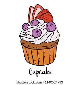 Hand drawn illustration of cupcake.