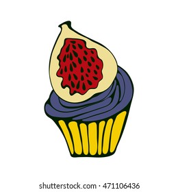 Hand drawn illustration of cupcake with fig.