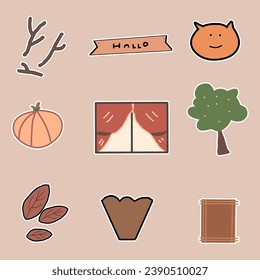 hand drawn illustration of cute autumn stickers