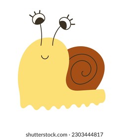 Hand drawn illustration of cute baby snail isolated on white background