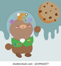 Ilustración dibujada a mano del oso lindo en el espacio en todo color.