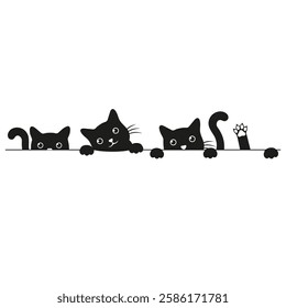 Hand drawn illustration of cute black kittens on white background.