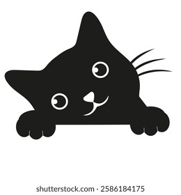 Hand drawn illustration of a cute black kitten on a white background.