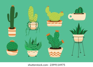 Hand drawn Illustration of cute cactus collection 