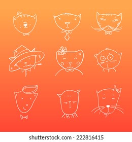 Hand drawn illustration - cute cats. Doodle. Vector