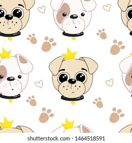 Hand drawn illustration of a cute dog princess . Vector seamless pattern for birthday, anniversary, party invitation, scrapbooking, t-shirt, greeting card. Vector illustration.