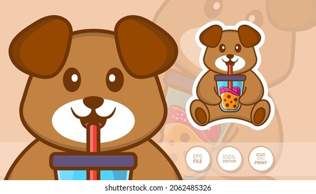 Hand drawn illustration of Cute dog. Cartoon character concept - Stickers