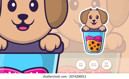 Hand drawn illustration of Cute dog. Cartoon character concept - Stickers