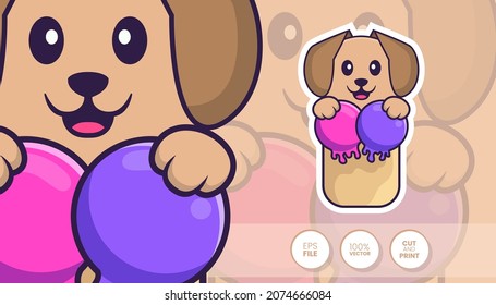Hand drawn illustration of Cute dog. Cartoon character concept - Stickers