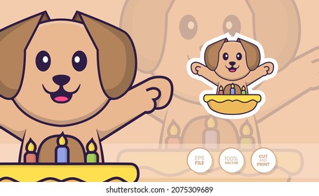 Hand drawn illustration of Cute dog. Cartoon character concept - Stickers