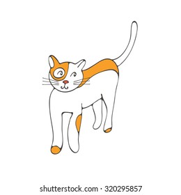 Hand drawn illustration of cute domestic cat in vector format