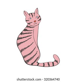 Hand drawn illustration of cute domestic cat in vector format