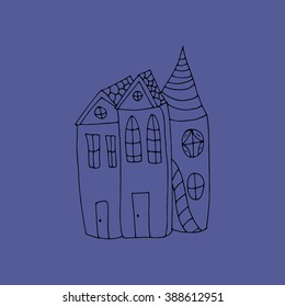  Hand drawn illustration of a cute fairytale house. Vector background.
