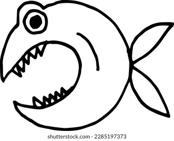 Hand drawn illustration. Cute fish on a white background. Simple form in Doodle style.