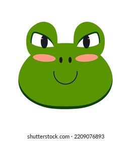 Hand Drawn Illustration Of Cute Frog Face Isolated On White Background In Cartoon Style